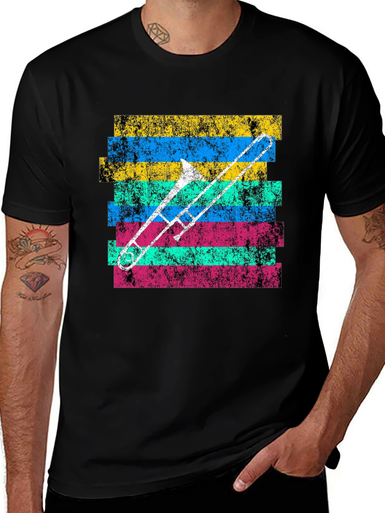Retro Trombone Graphic Tee - Musicians Cool Shirt