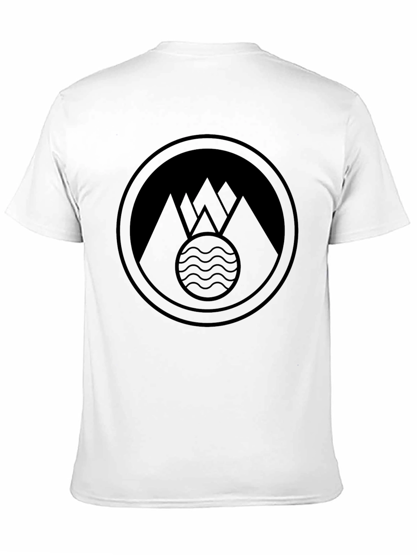 Black Graphic T-Shirt with Mountain and Wave Logo