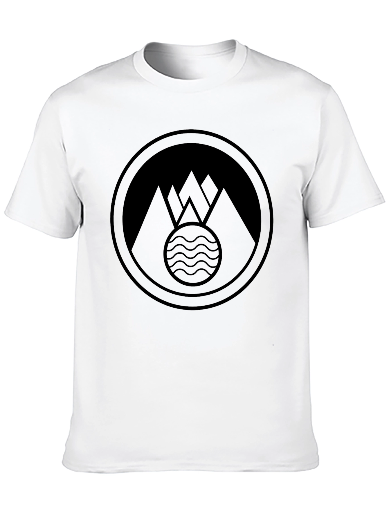 Black Graphic T-Shirt with Mountain and Wave Logo