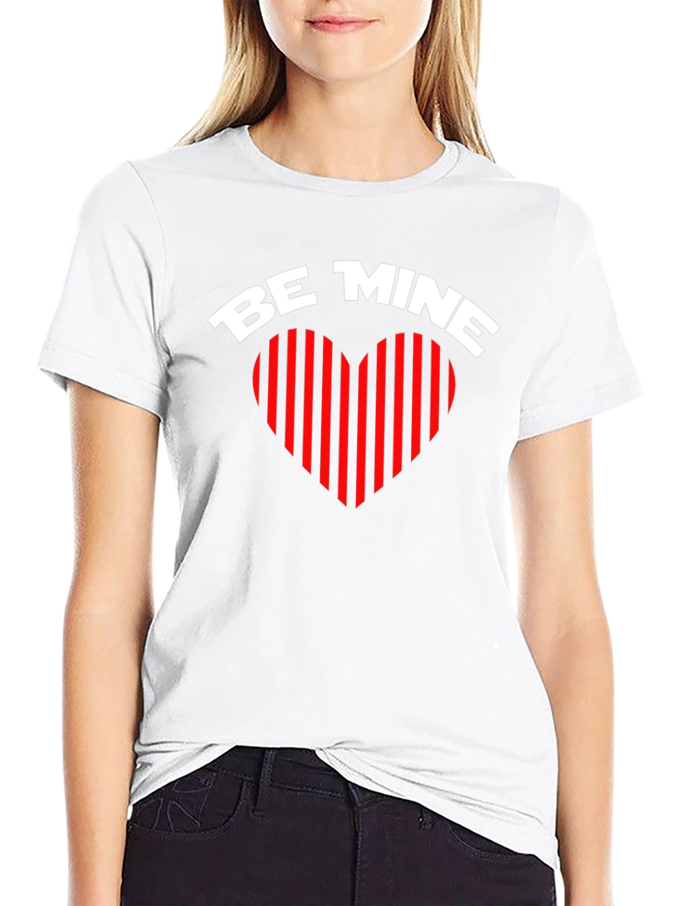 Be Mine Heart Striped Graphic Tee - Black