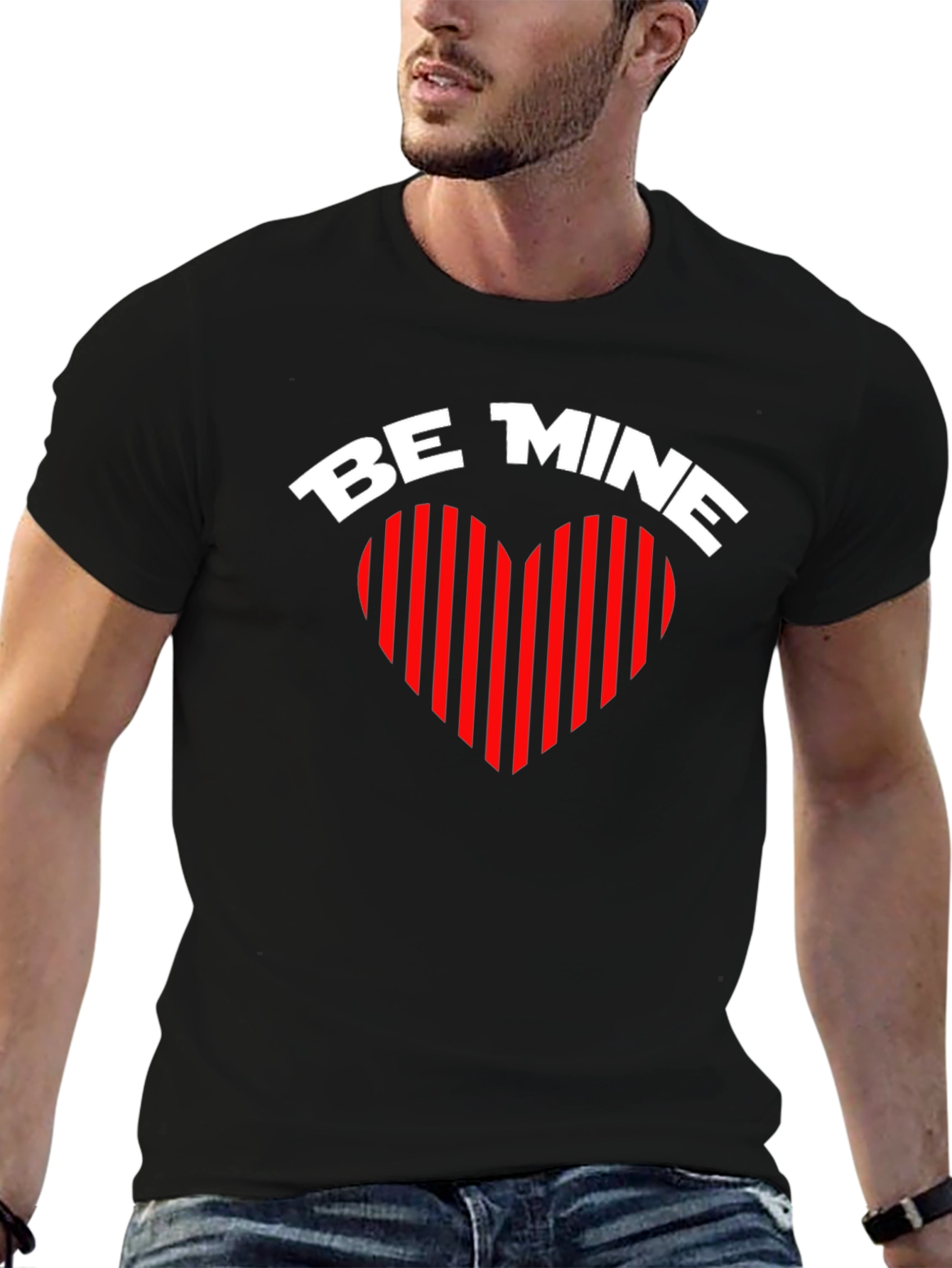 Be Mine Heart Striped Graphic Tee - Black