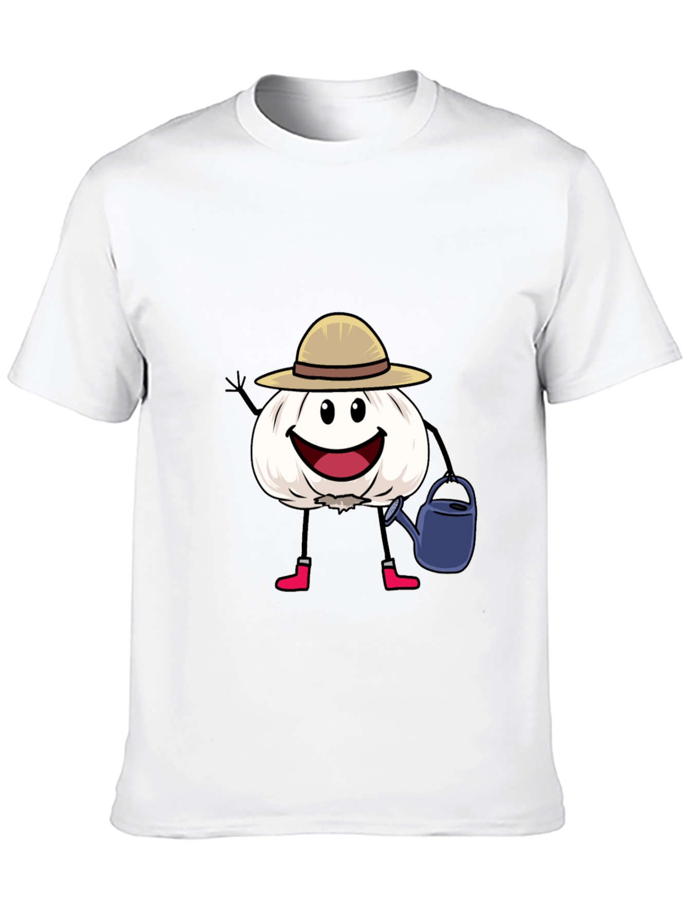 Cartoon Garlic Gardener Black T-Shirt