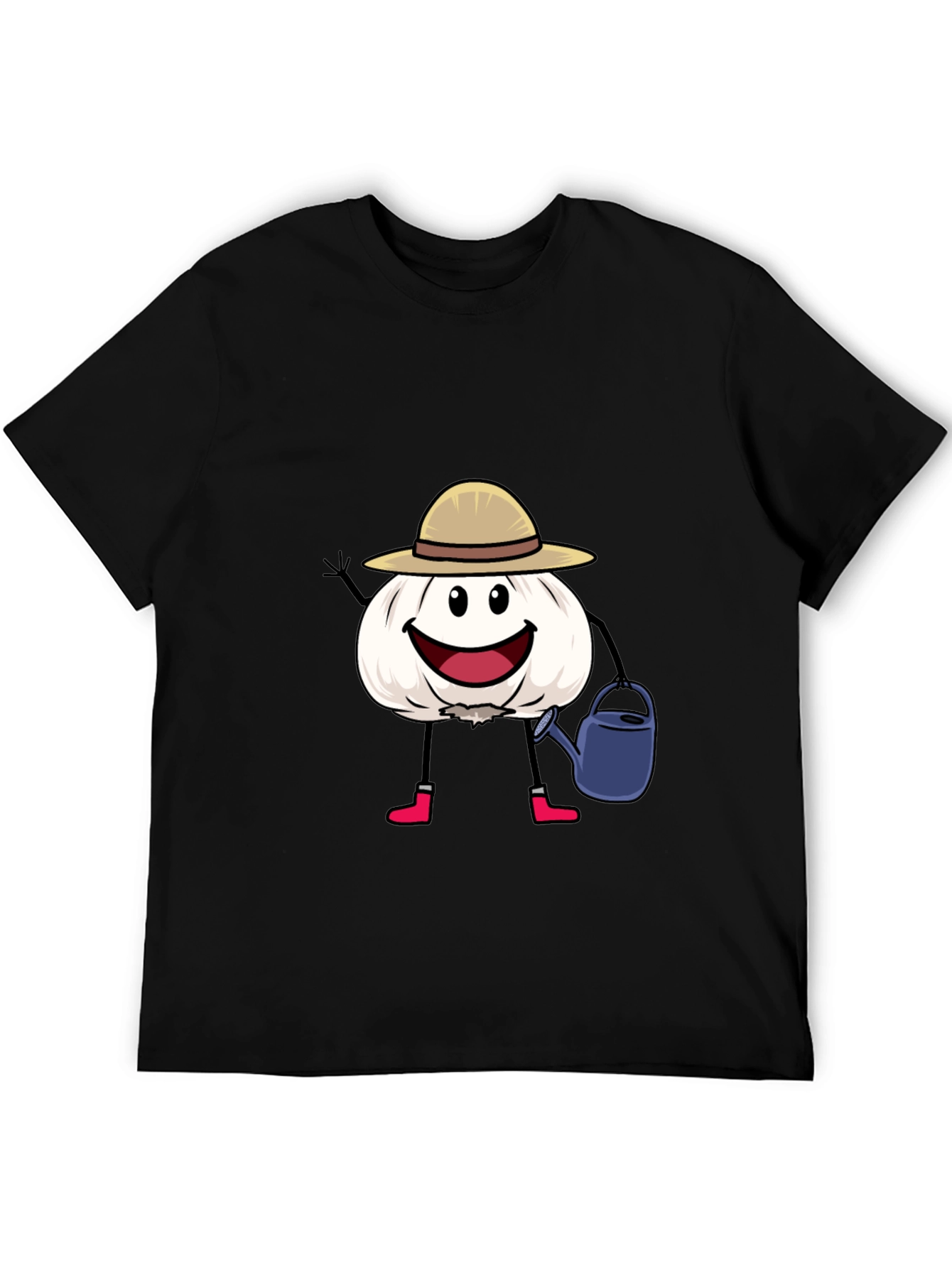 Cartoon Garlic Gardener Black T-Shirt