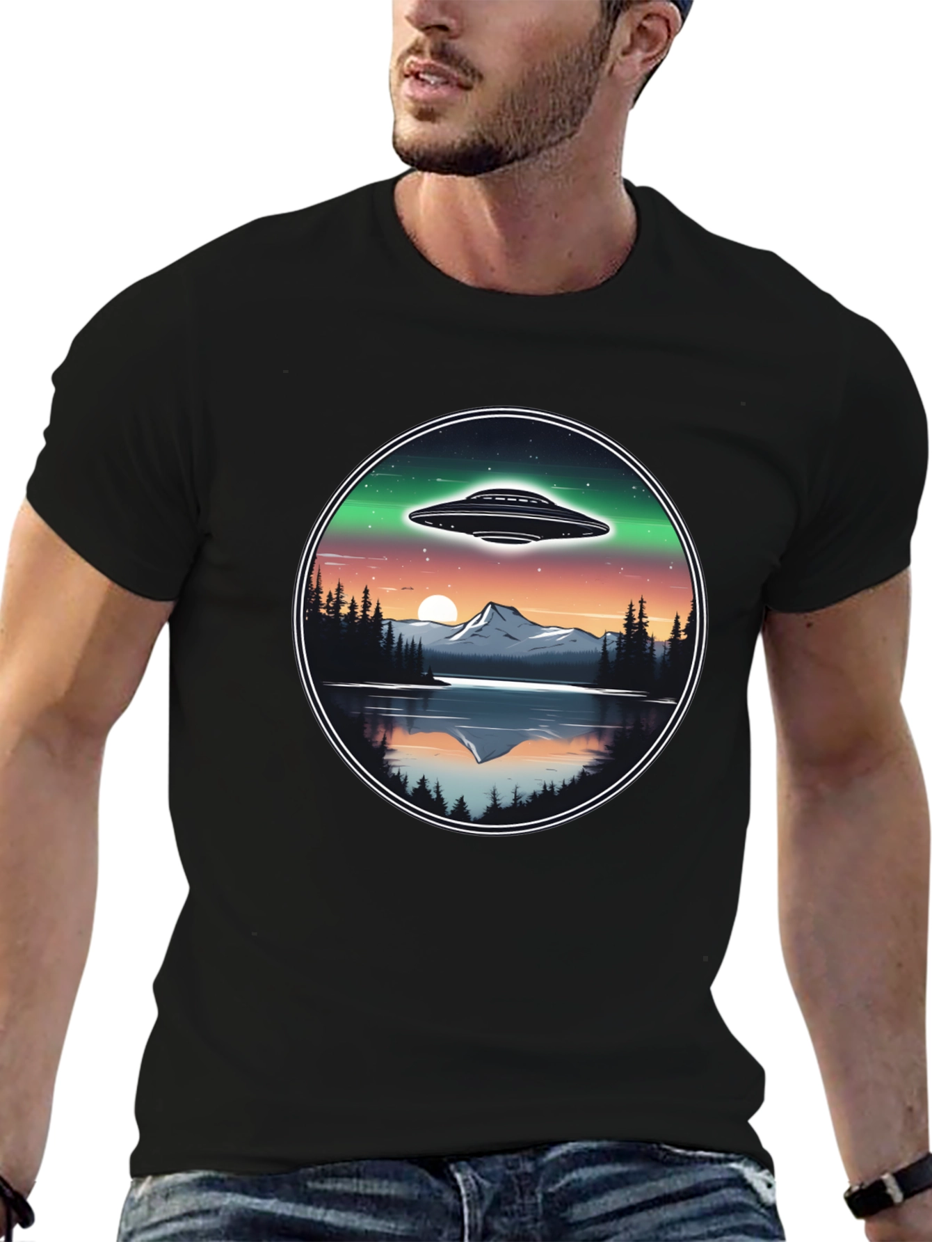 UFO Landscape Graphic Tee - Black Cotton