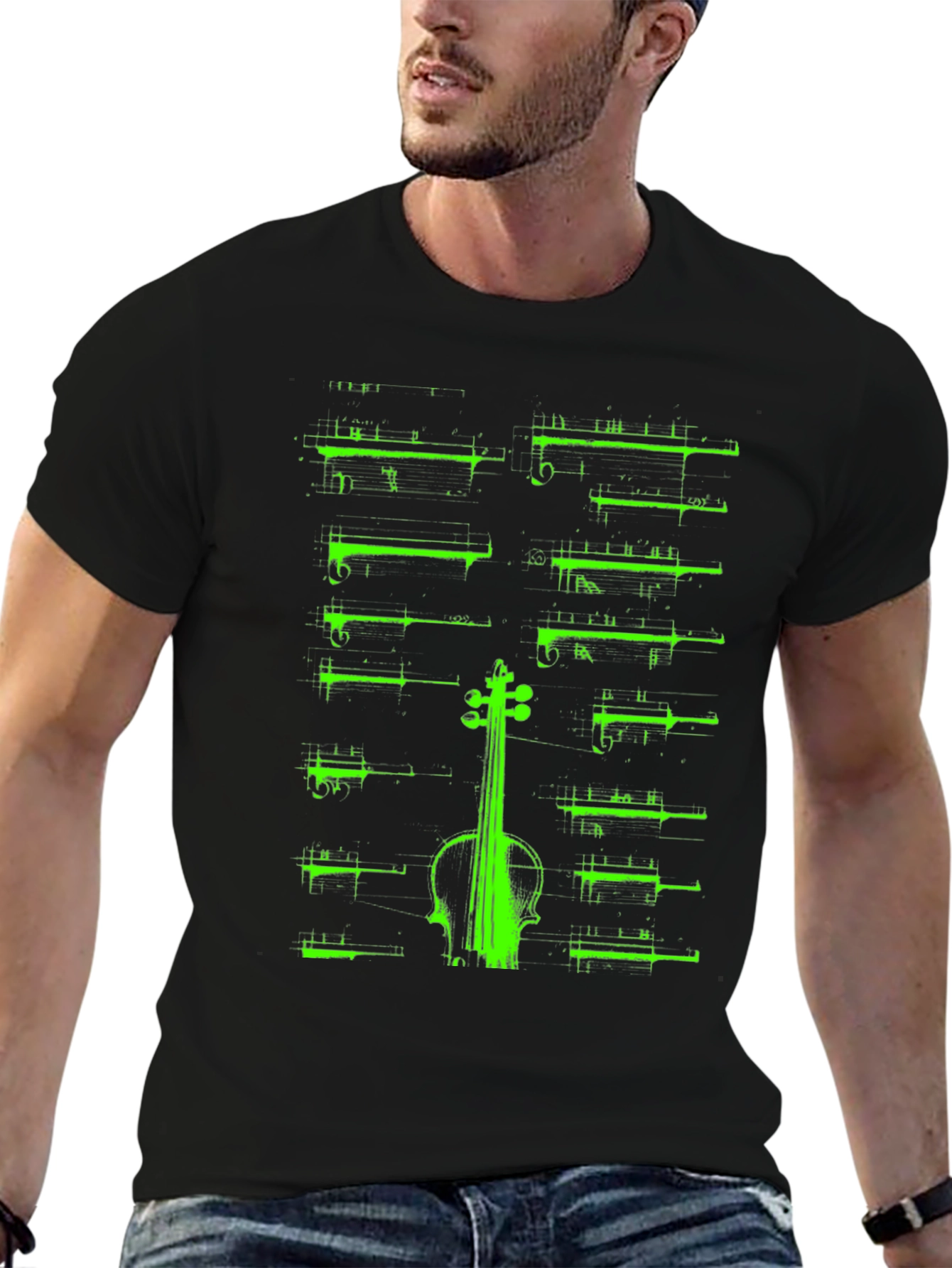 Violin Music Sheet Graphic T-Shirt - Black