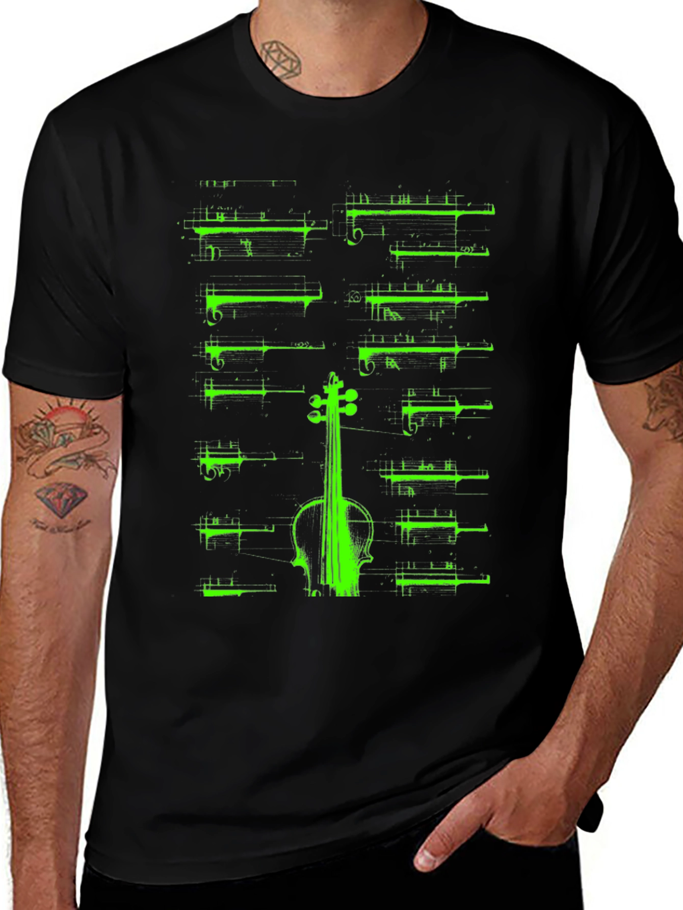 Violin Music Sheet Graphic T-Shirt - Black
