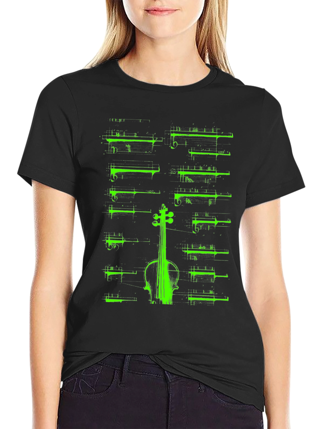 Violin Music Sheet Graphic T-Shirt - Black