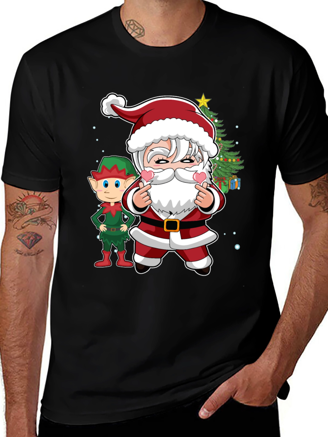 Festive Santa & Elf Graphic Tee