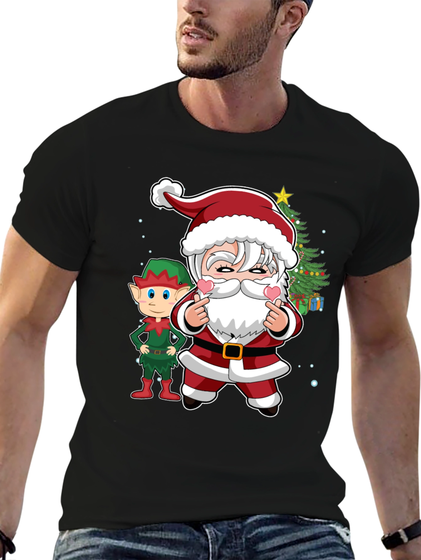 Festive Santa & Elf Graphic Tee