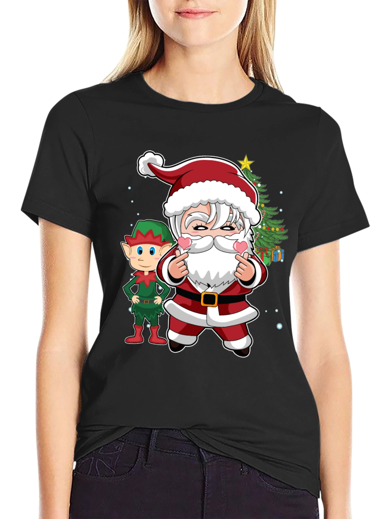 Festive Santa & Elf Graphic Tee