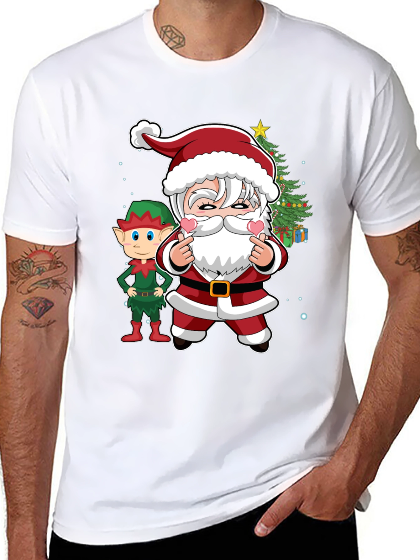 Festive Santa & Elf Graphic Tee