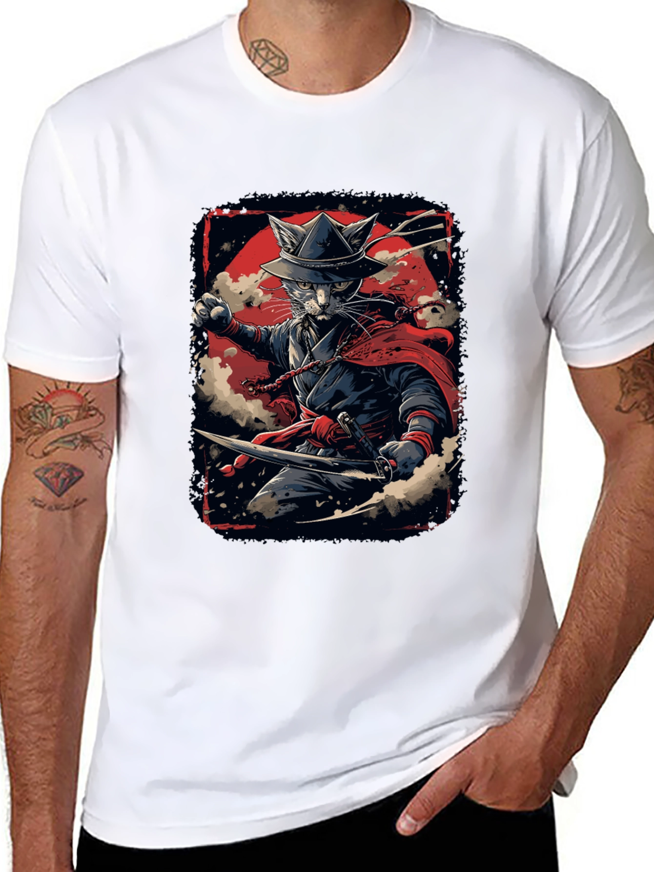 Samurai Cat T-Shirt - Ninja Feline Warrior