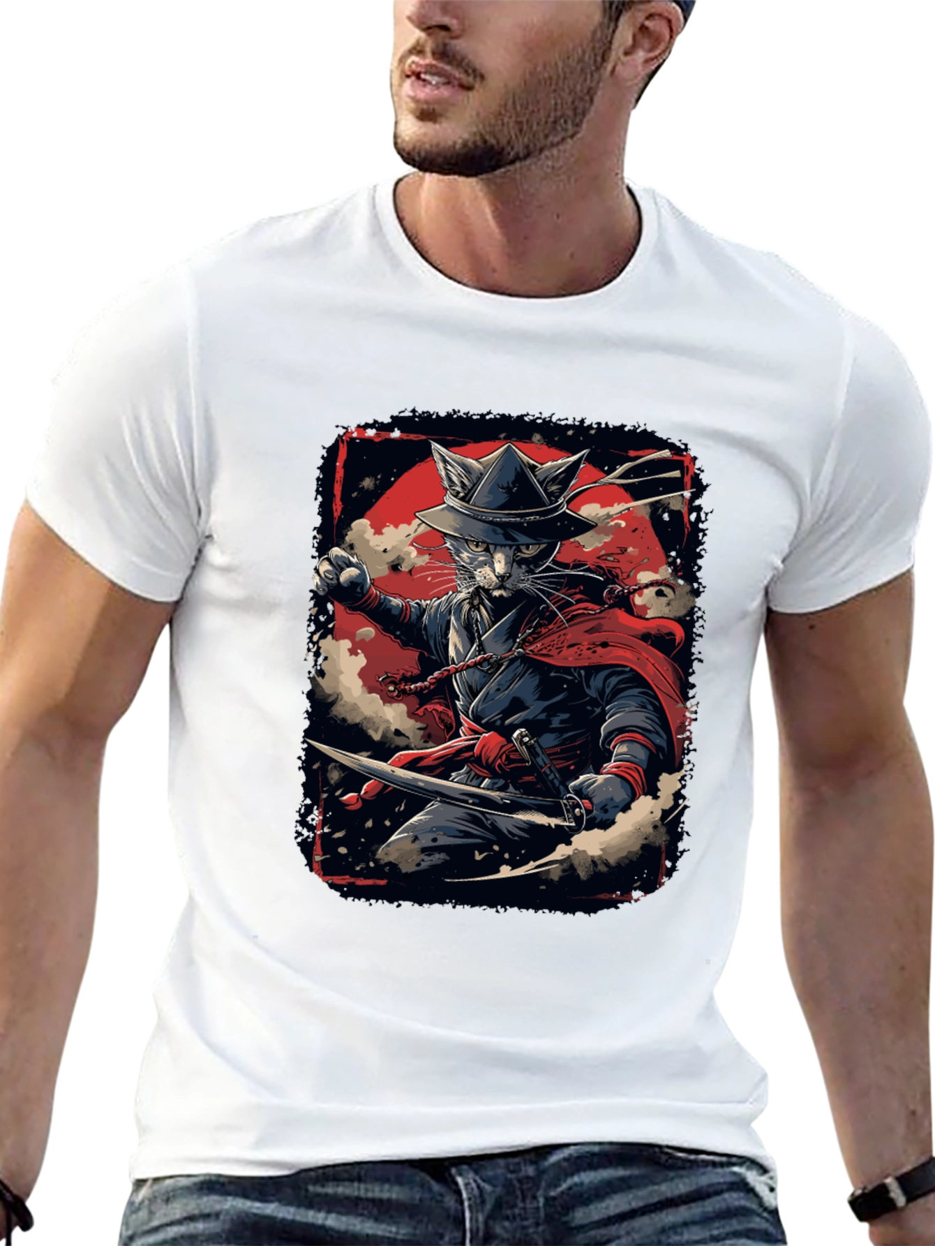 Samurai Cat T-Shirt - Ninja Feline Warrior