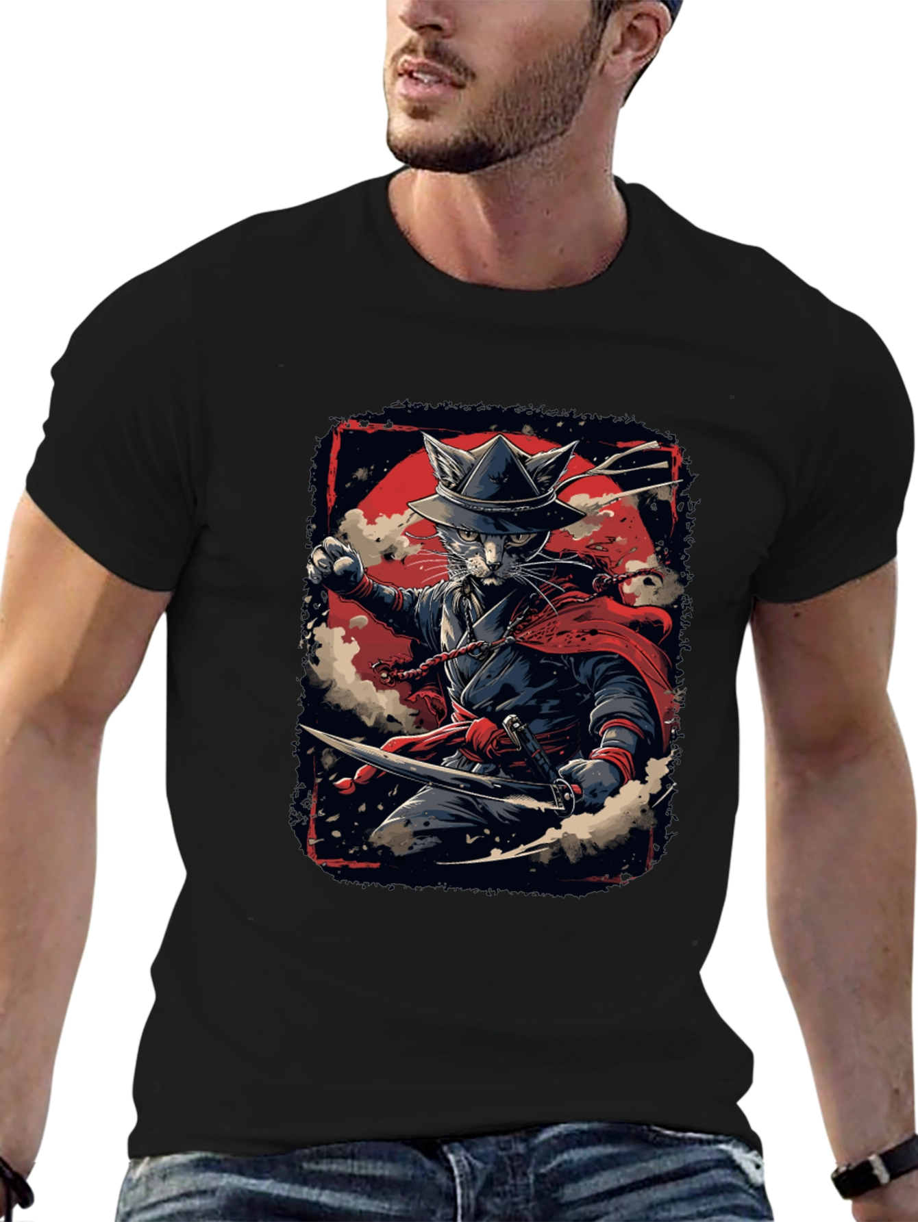 Samurai Cat T-Shirt - Ninja Feline Warrior