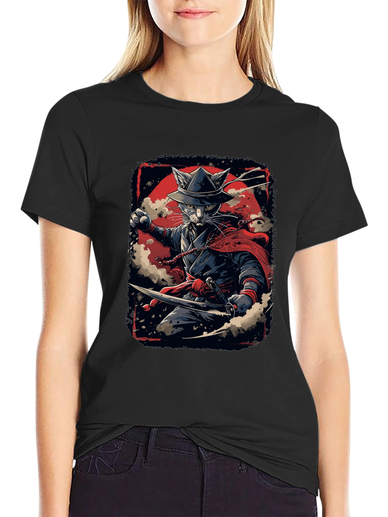 Samurai Cat T-Shirt - Ninja Feline Warrior