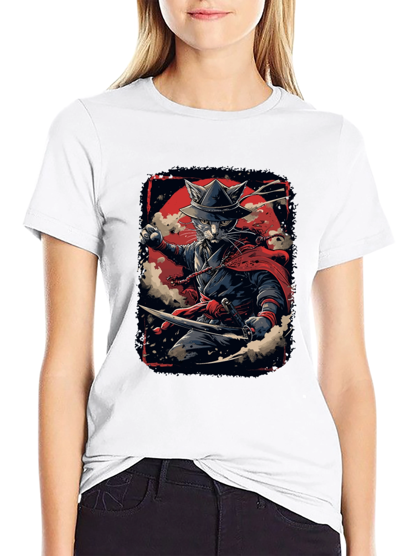 Samurai Cat T-Shirt - Ninja Feline Warrior