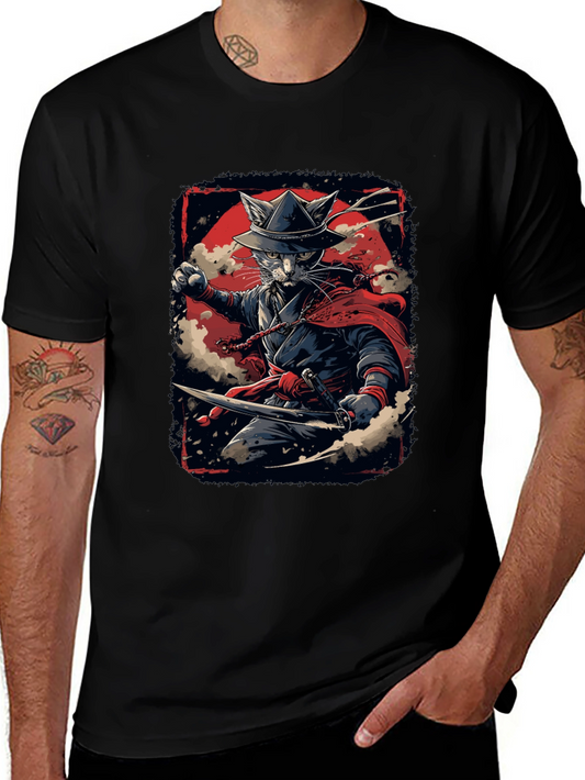 Samurai Cat T-Shirt - Ninja Feline Warrior