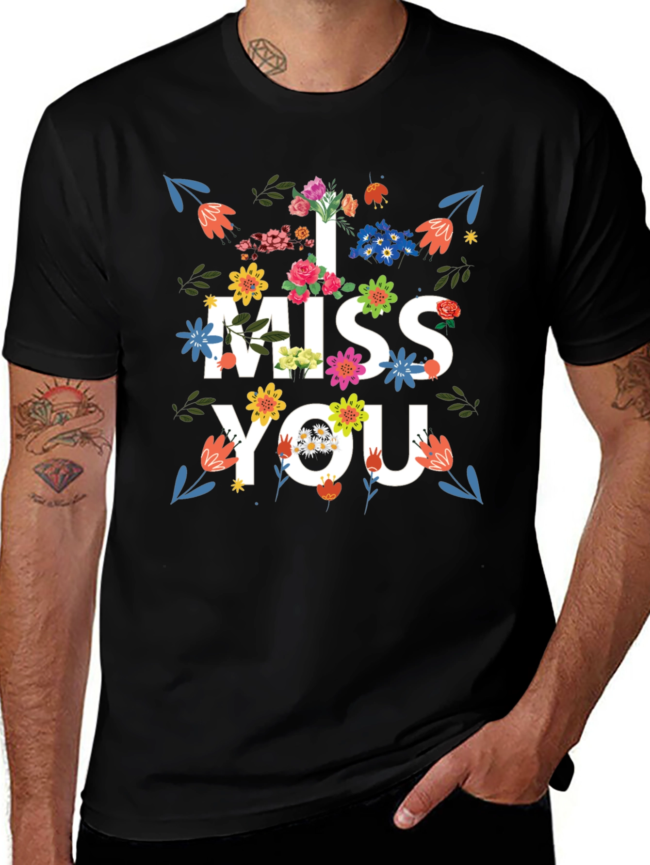 Floral I Miss You Graphic Print T-Shirt