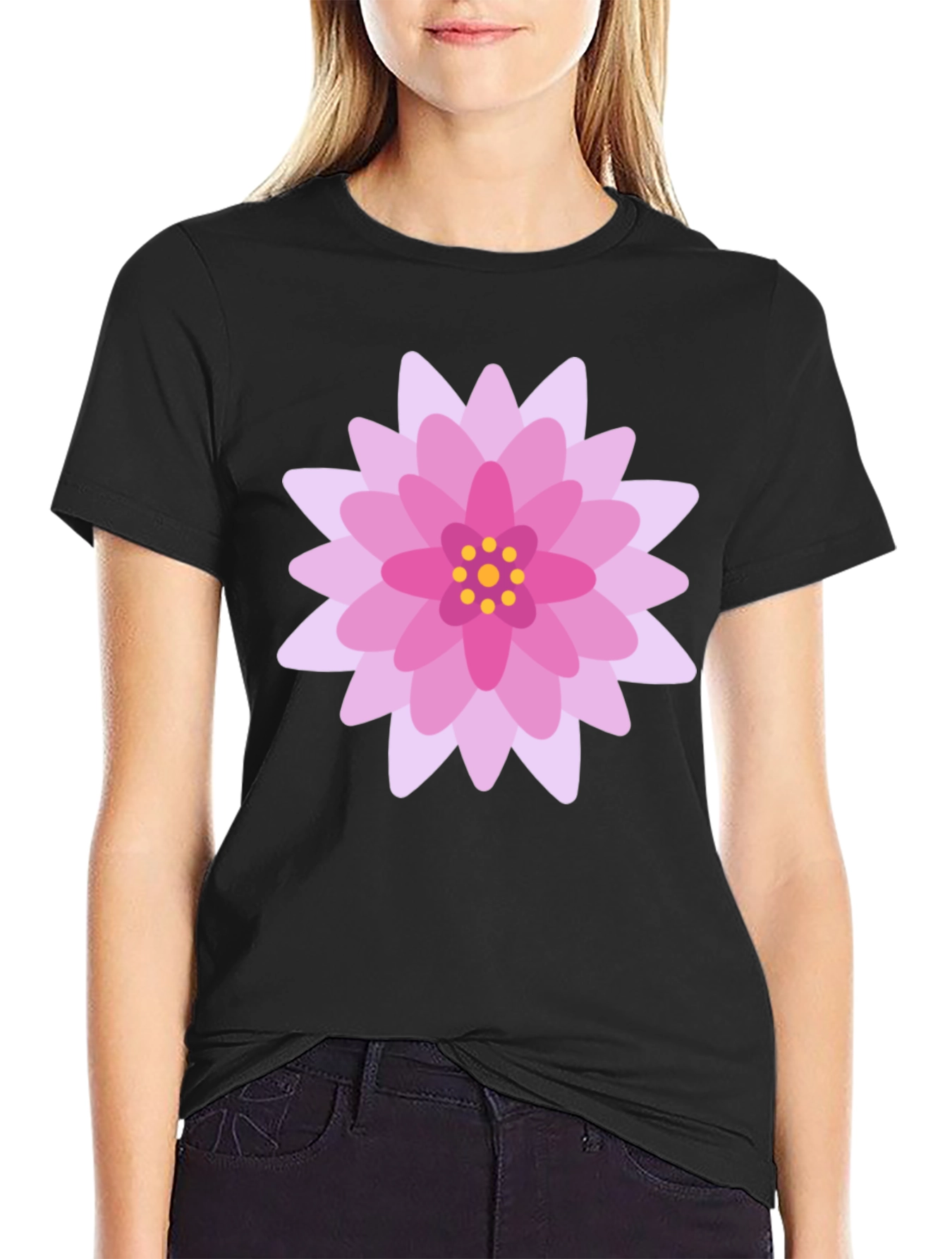 Floral Graphic T-Shirt - Black Cotton
