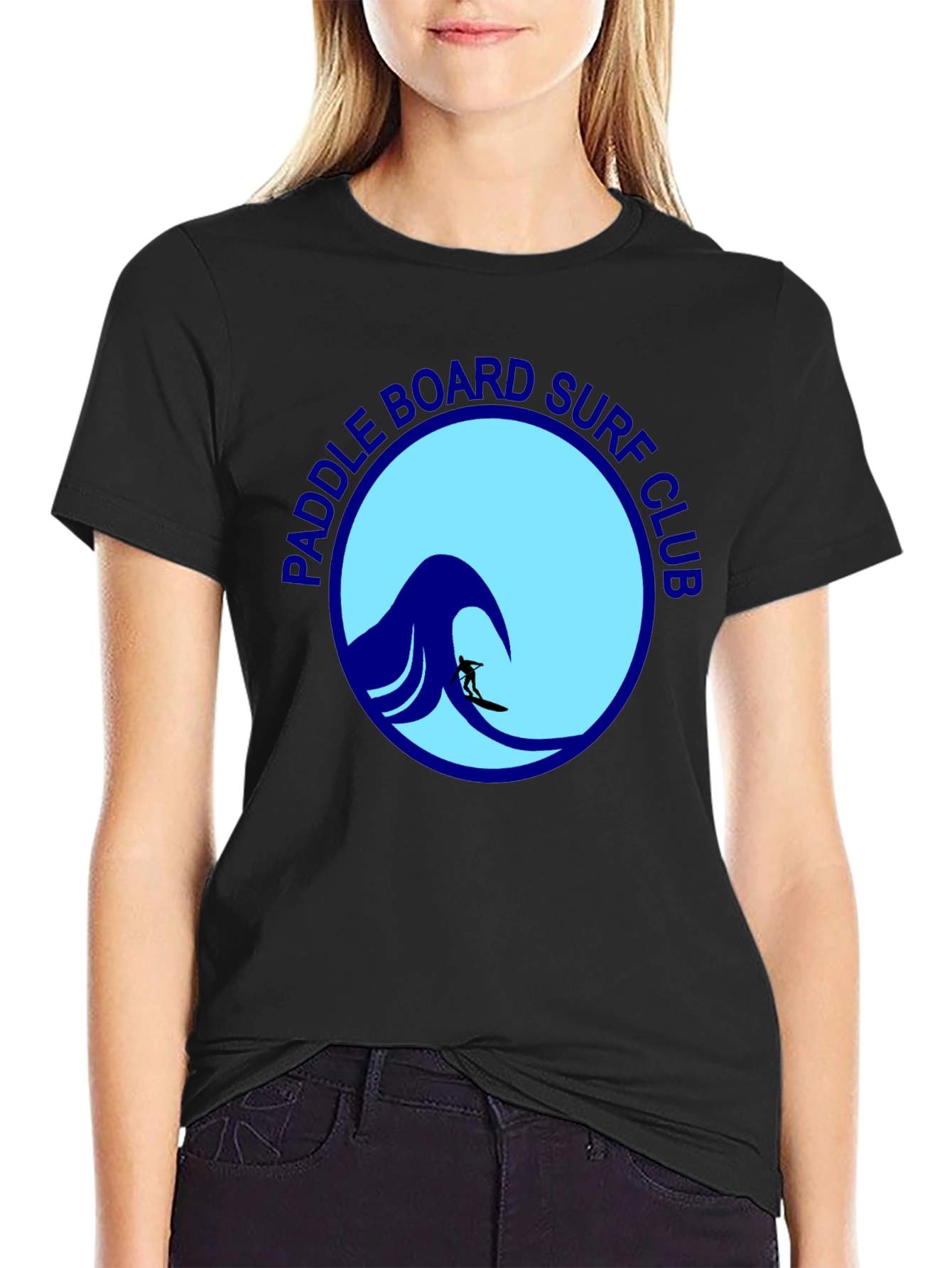 Paddle Board Surf Club Tee - Black Cotton