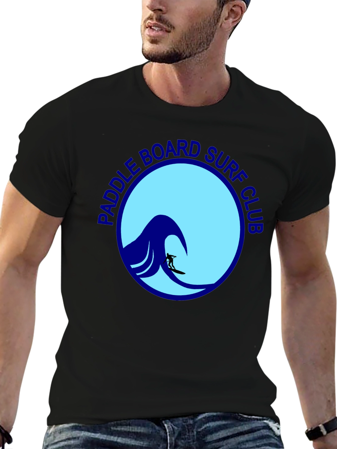 Paddle Board Surf Club Tee - Black Cotton