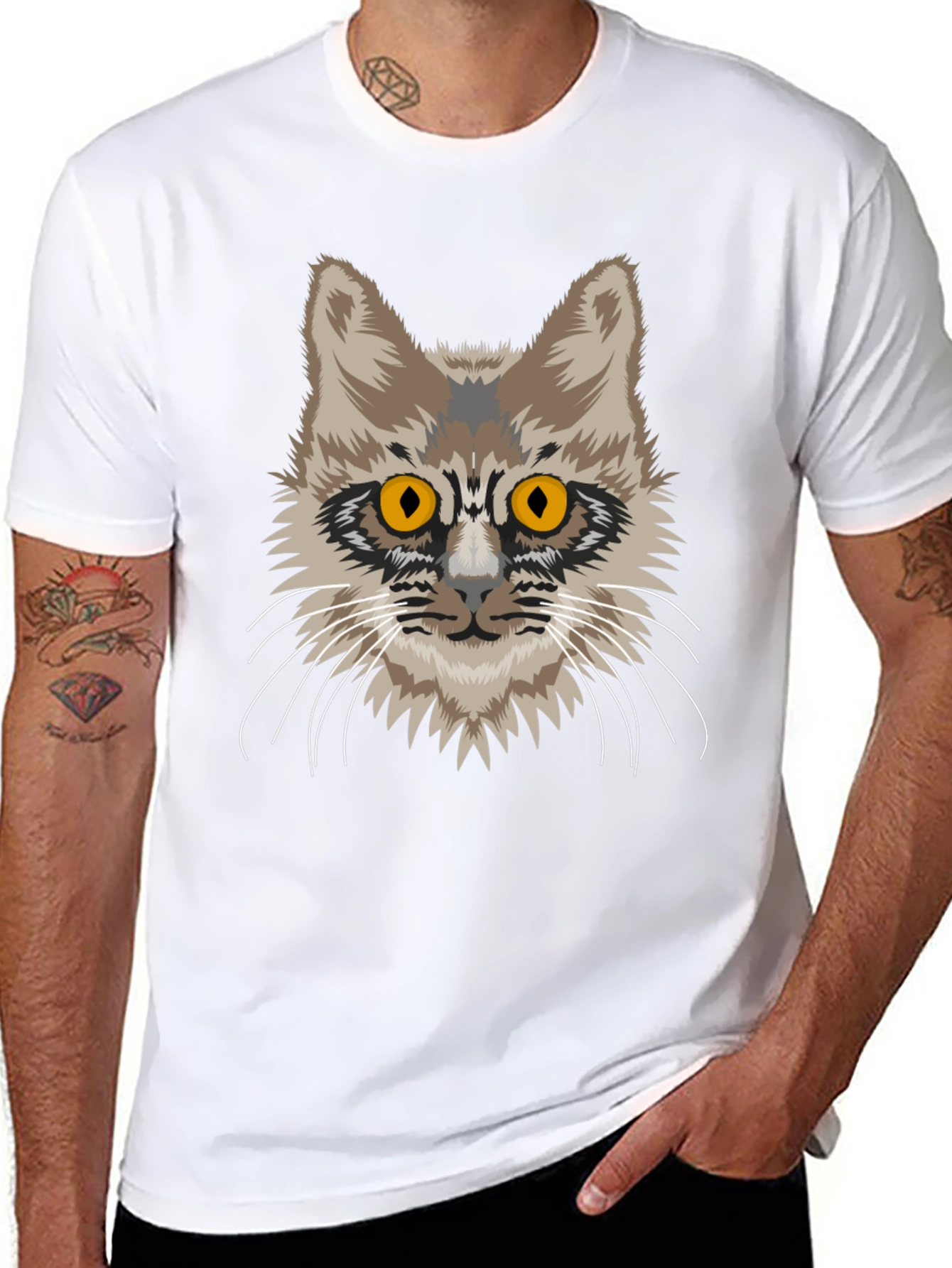 Cat Face Graphic Tee - Unisex Black Cotton T-Shirt