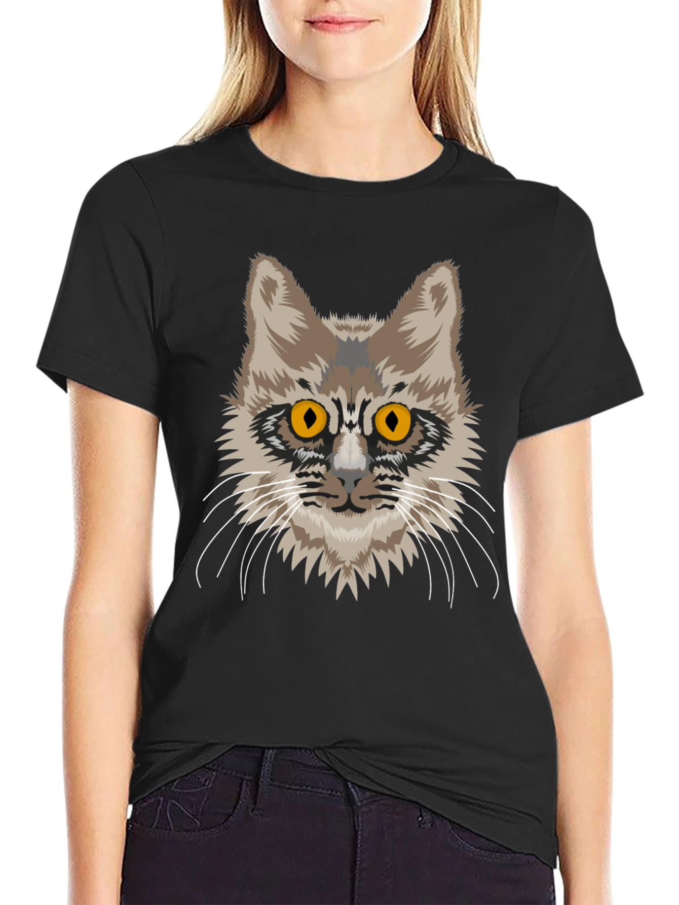 Cat Face Graphic Tee - Unisex Black Cotton T-Shirt