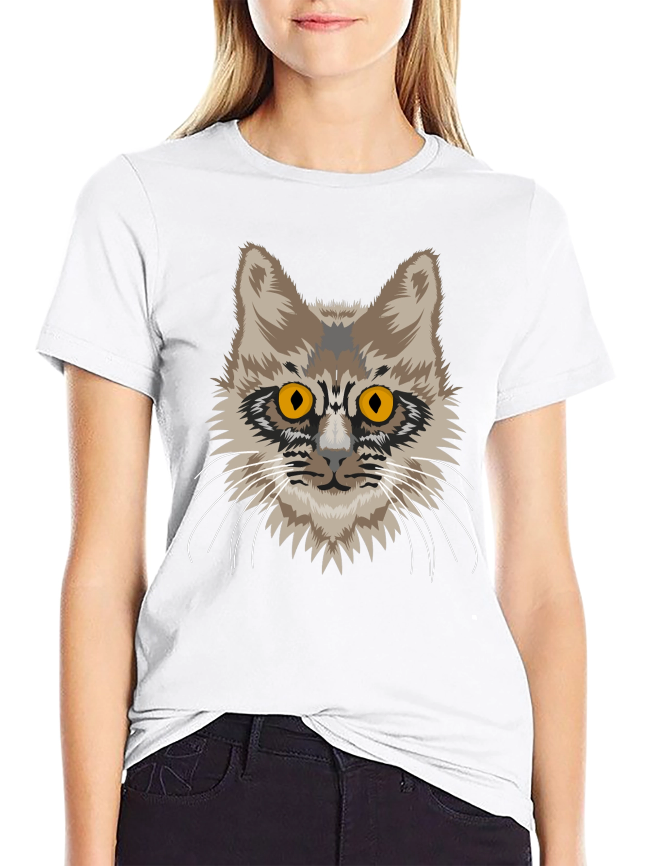 Cat Face Graphic Tee - Unisex Black Cotton T-Shirt
