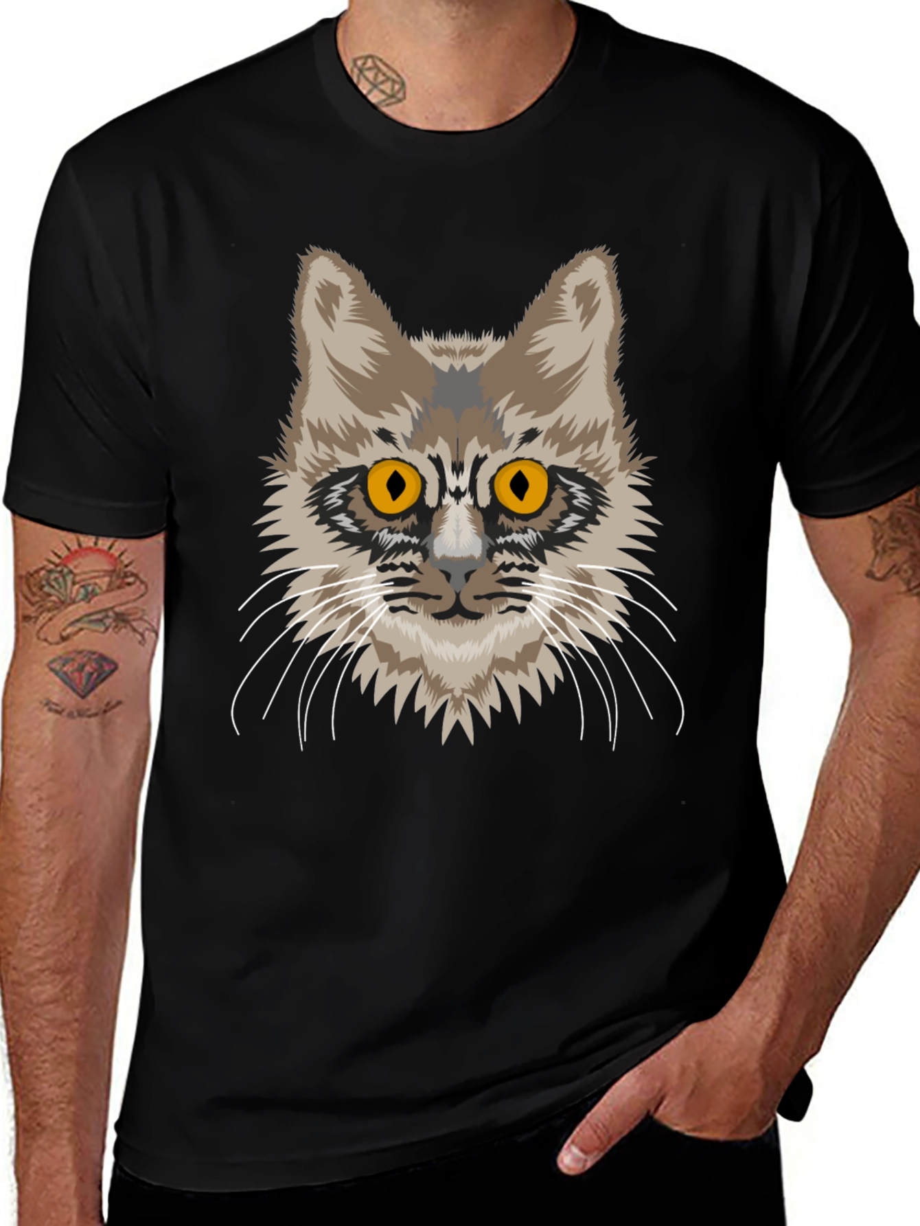 Cat Face Graphic Tee - Unisex Black Cotton T-Shirt