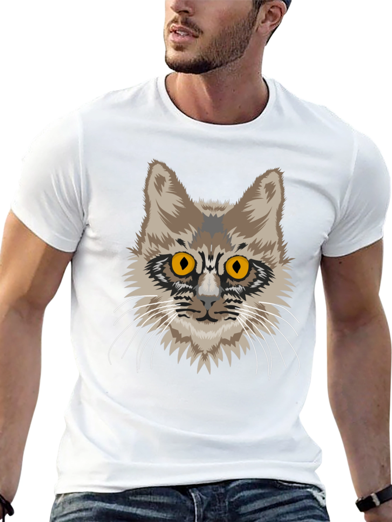 Cat Face Graphic Tee - Unisex Black Cotton T-Shirt