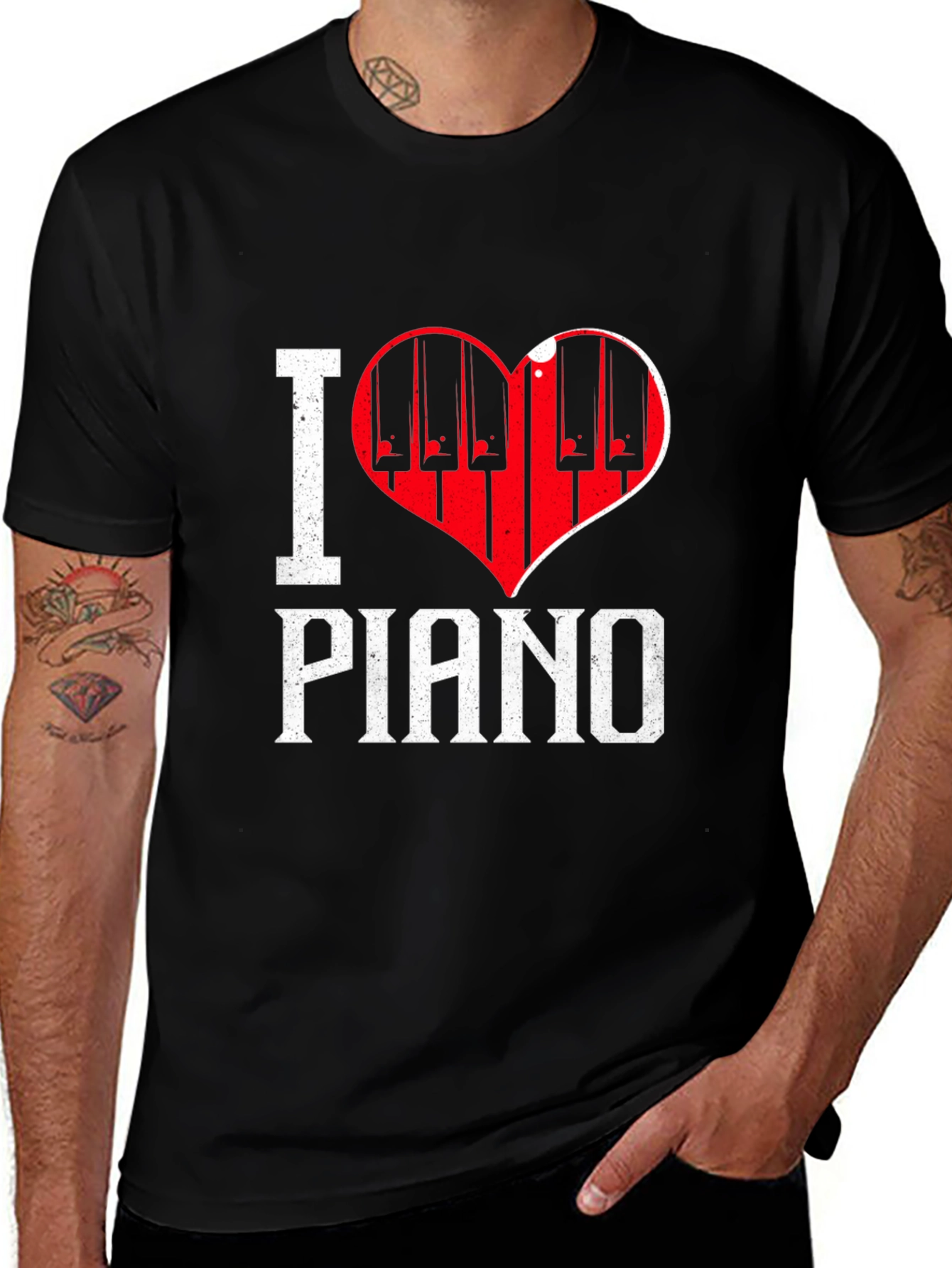 I Love Piano Black T-Shirt Music Lover Tee