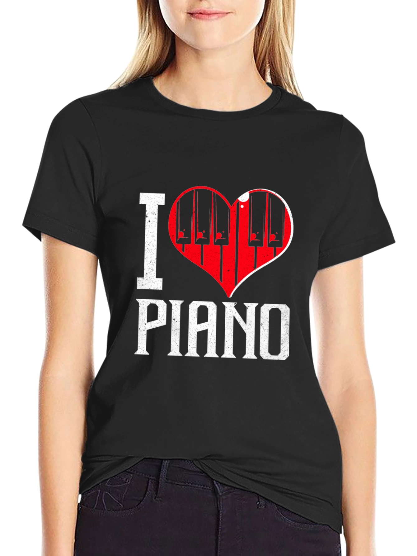 I Love Piano Black T-Shirt Music Lover Tee