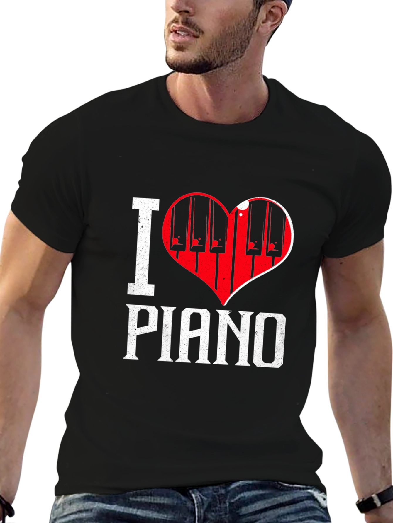 I Love Piano Black T-Shirt Music Lover Tee