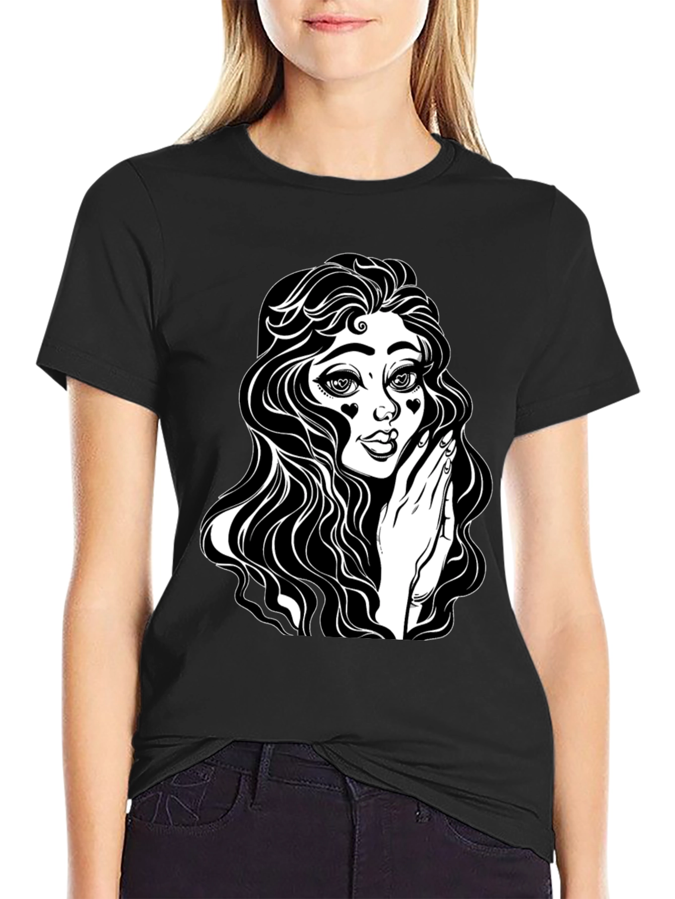 Gothic Girl Graphic Tee - Black Cotton T-Shirt