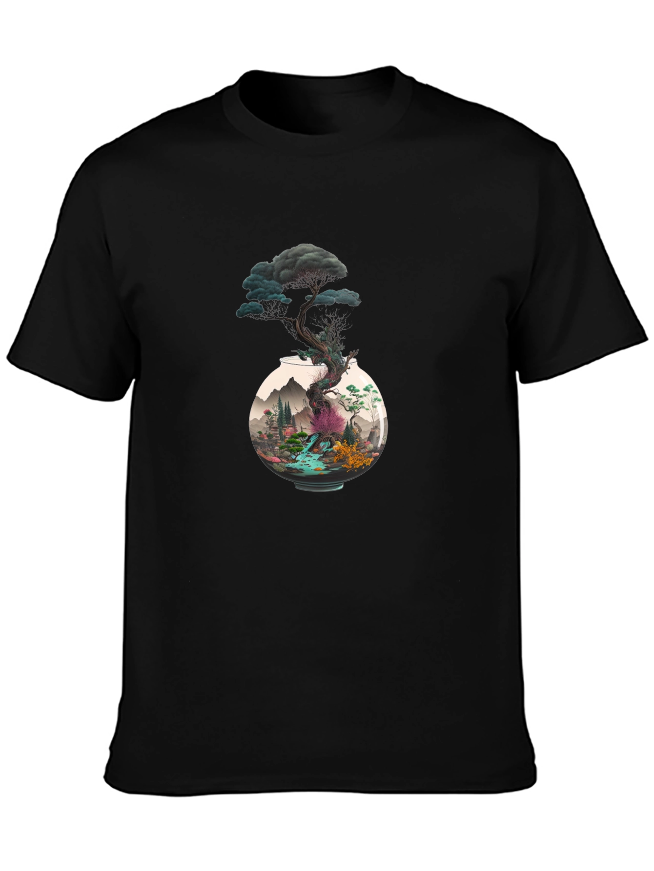 Unique Bonsai Tree Graphic Tee - Black