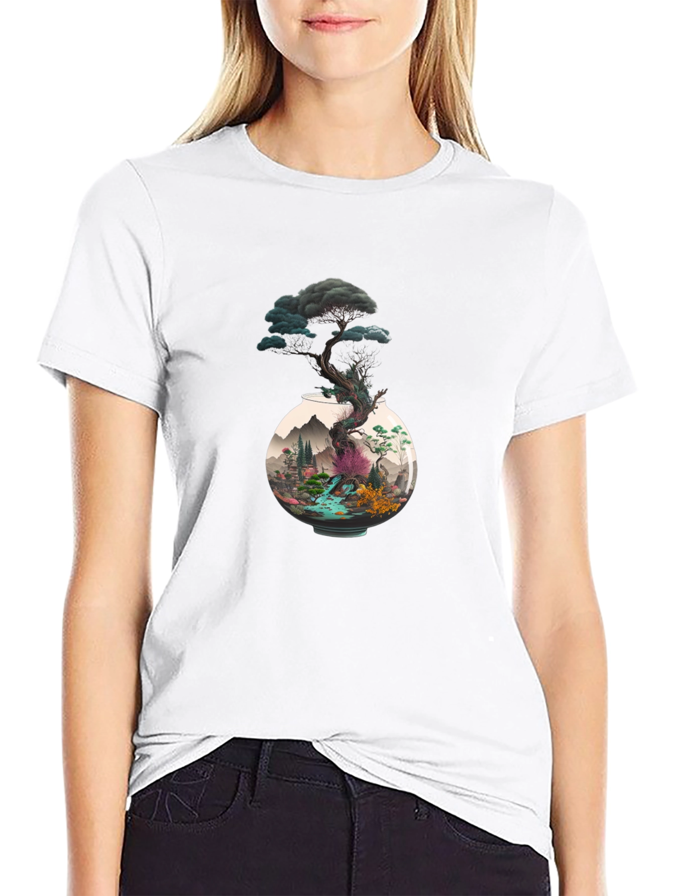 Unique Bonsai Tree Graphic Tee - Black