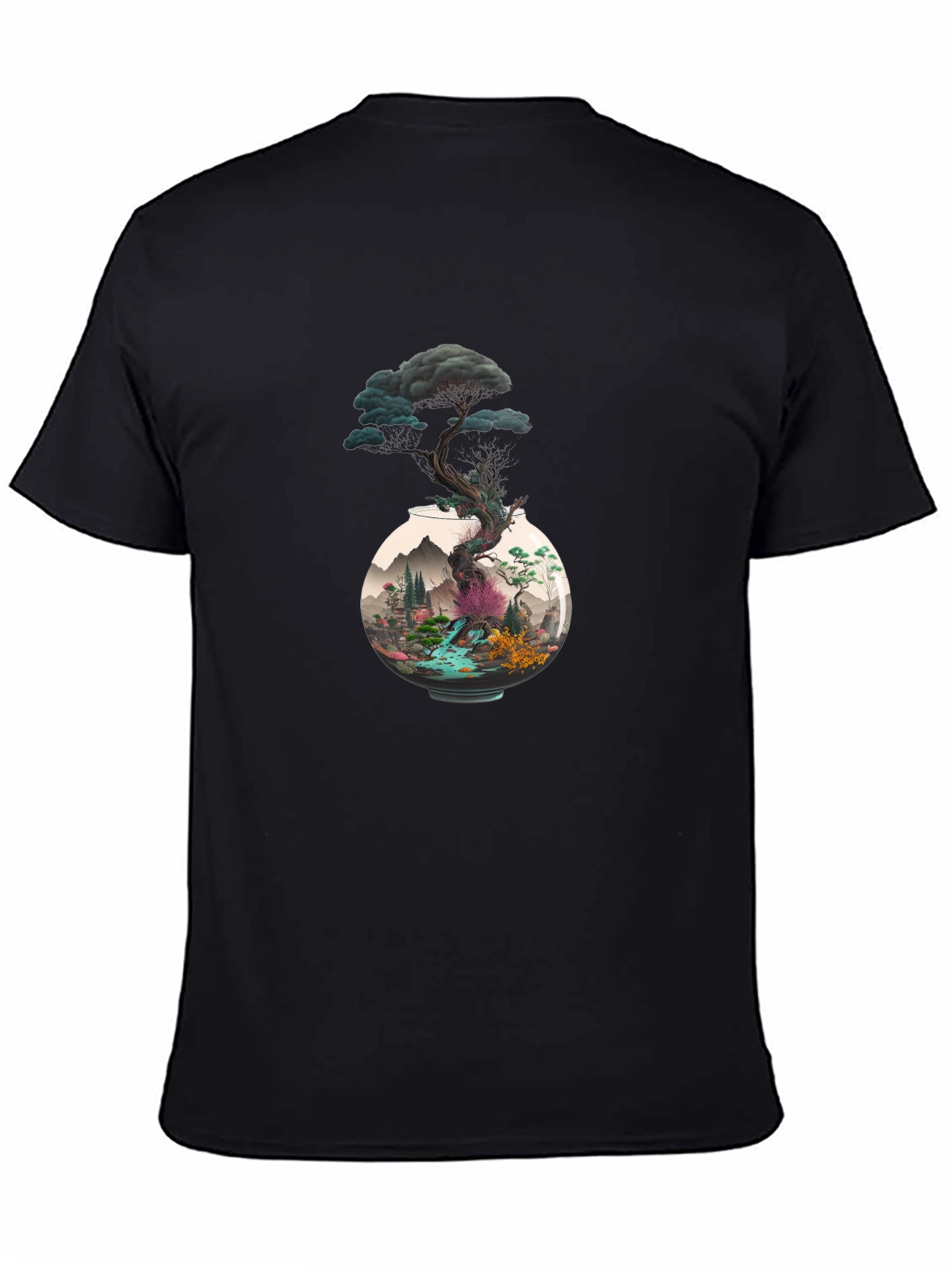 Unique Bonsai Tree Graphic Tee - Black