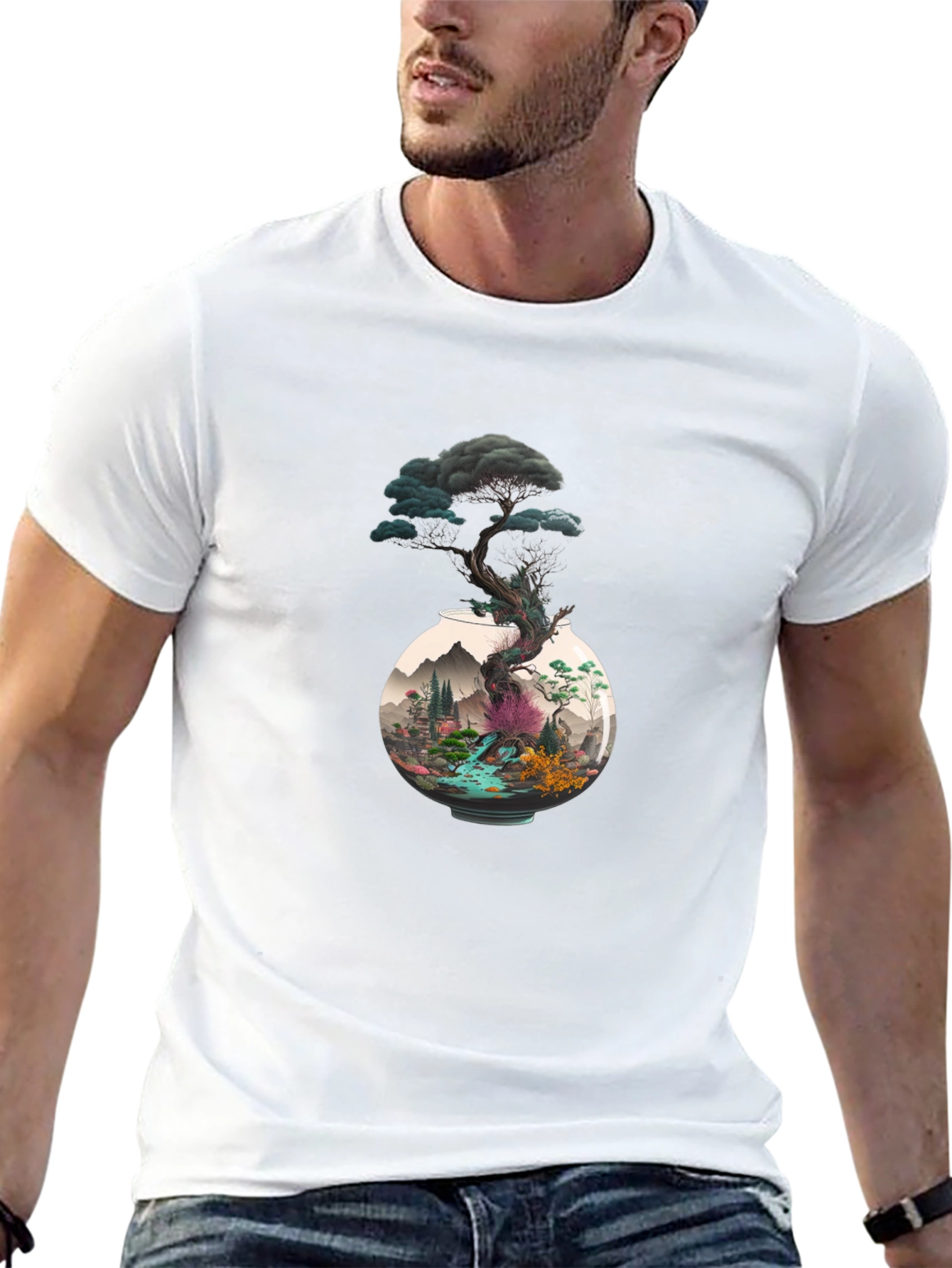 Unique Bonsai Tree Graphic Tee - Black