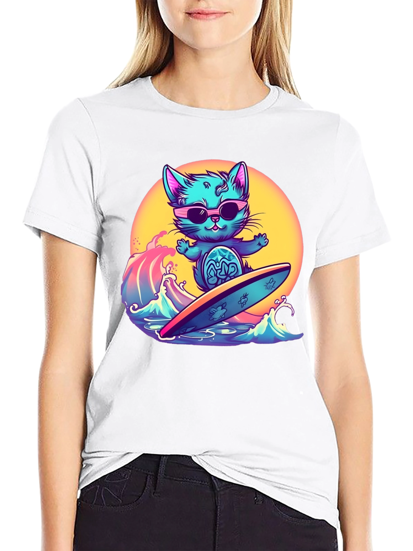 Cool Cat Surfing T-Shirt - Black