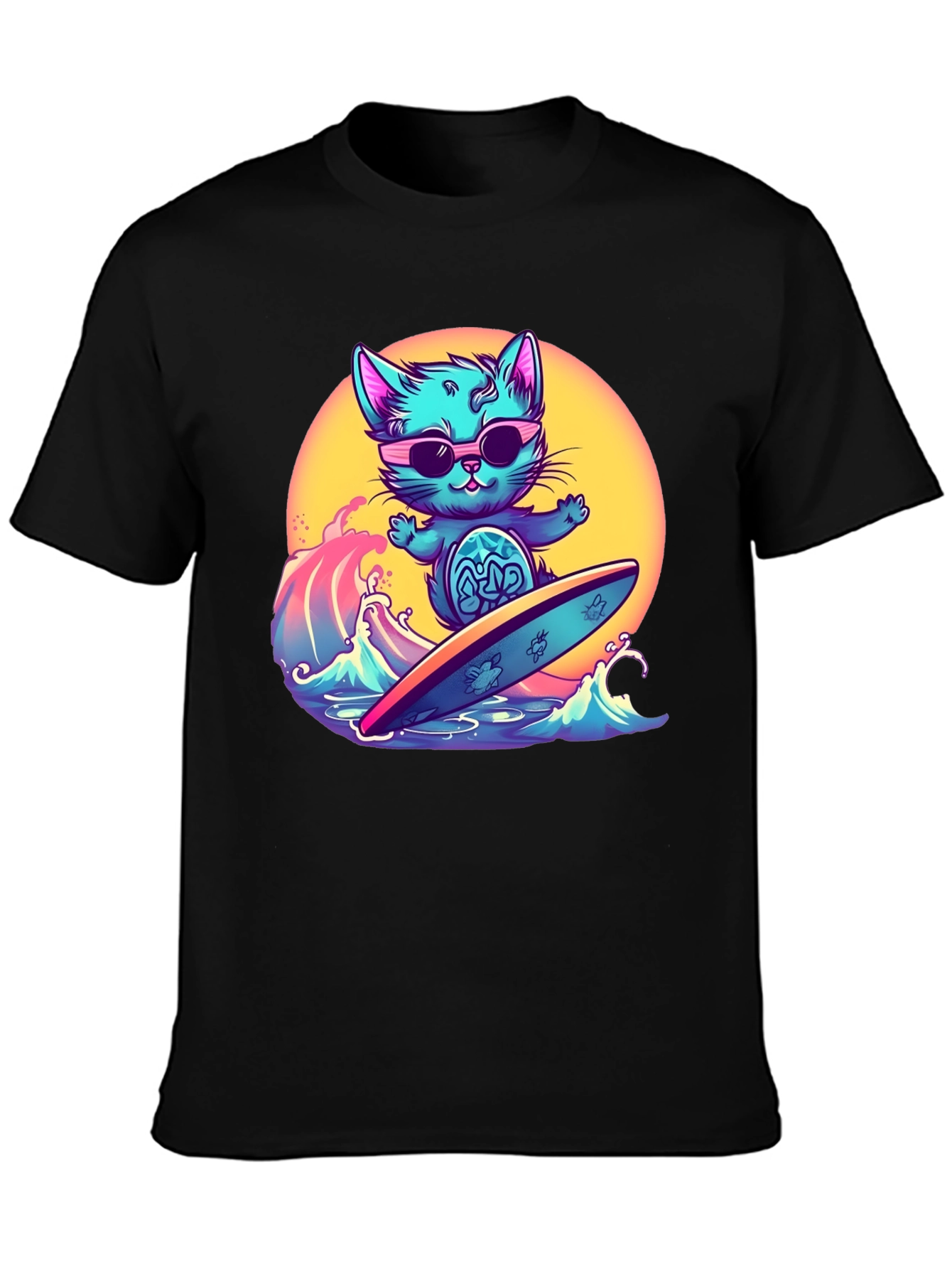 Cool Cat Surfing T-Shirt - Black