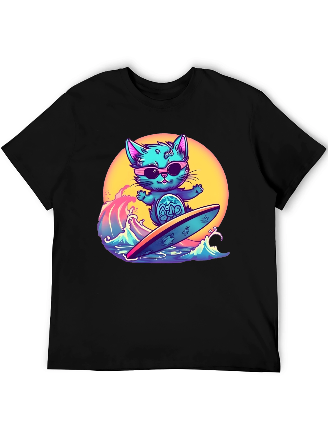 Cool Cat Surfing T-Shirt - Black