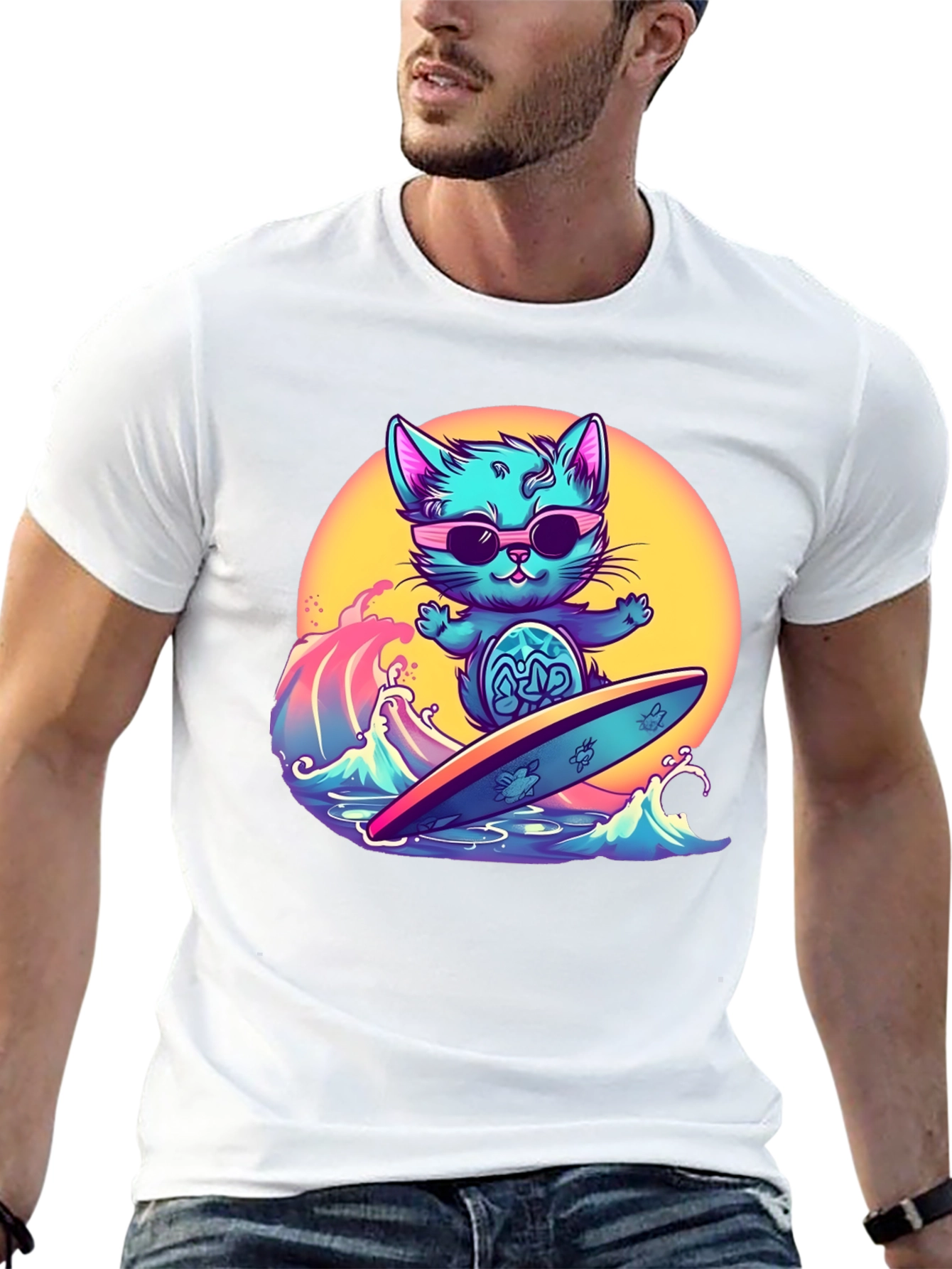 Cool Cat Surfing T-Shirt - Black