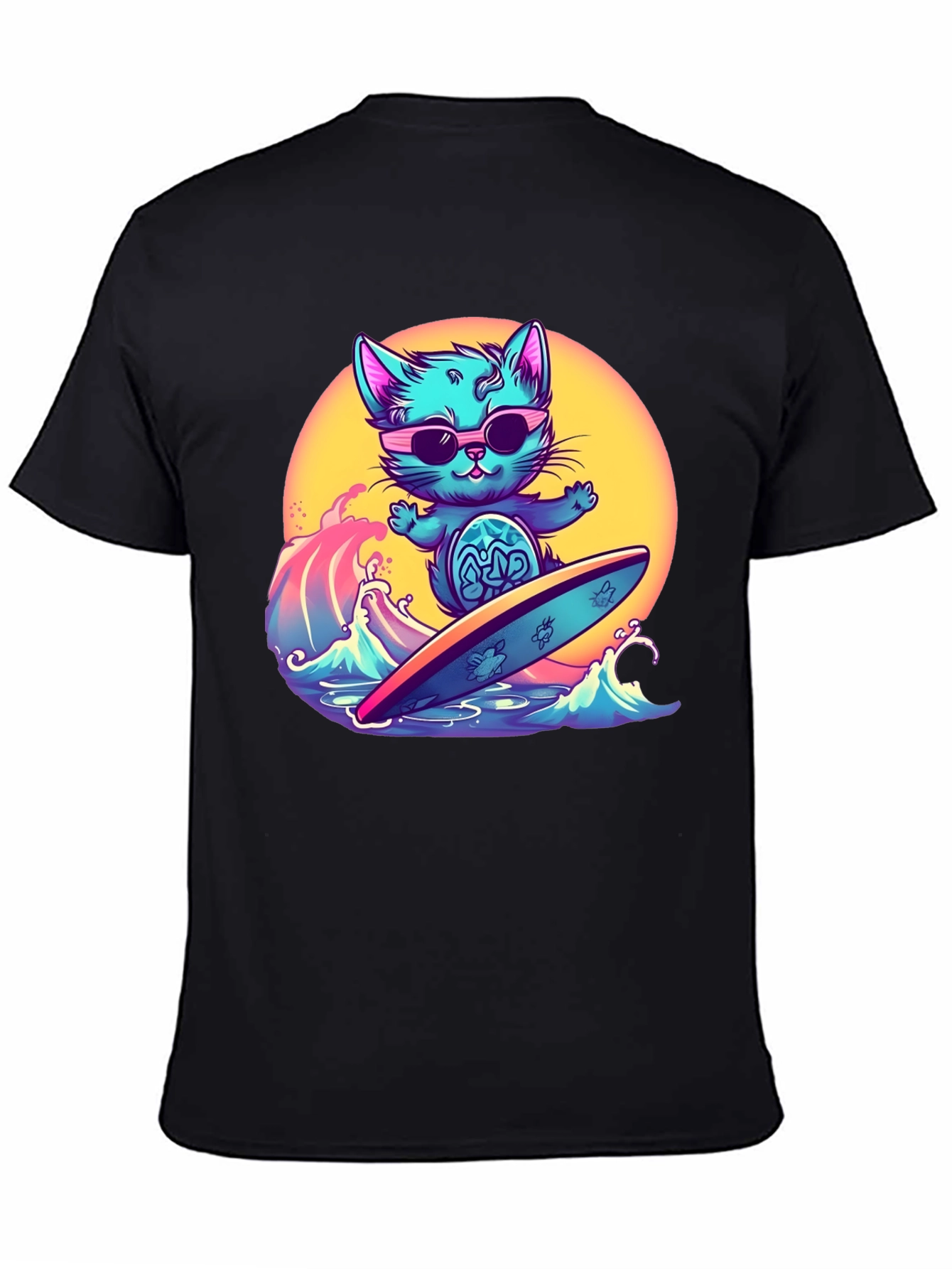 Cool Cat Surfing T-Shirt - Black