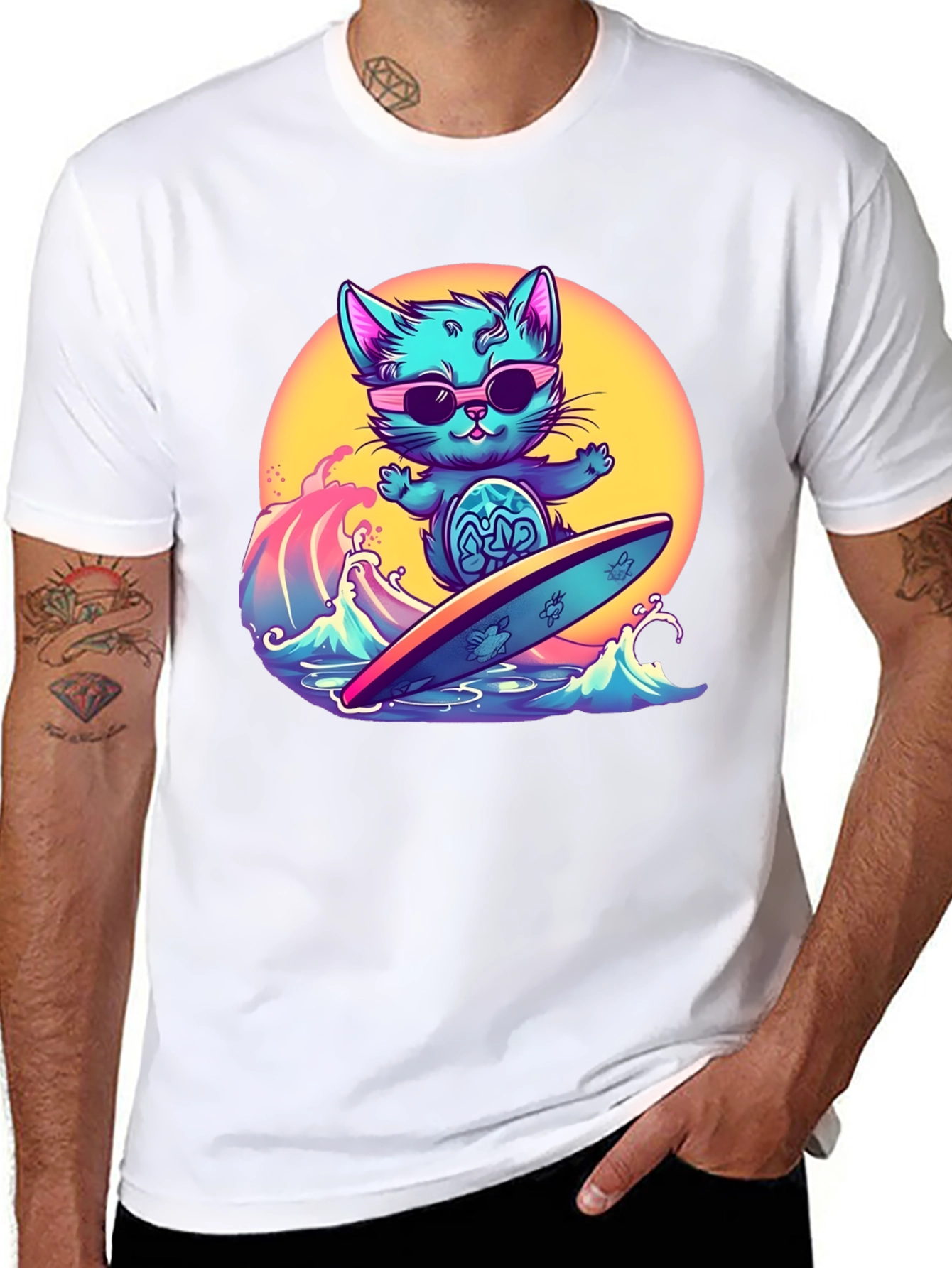 Cool Cat Surfing T-Shirt - Black