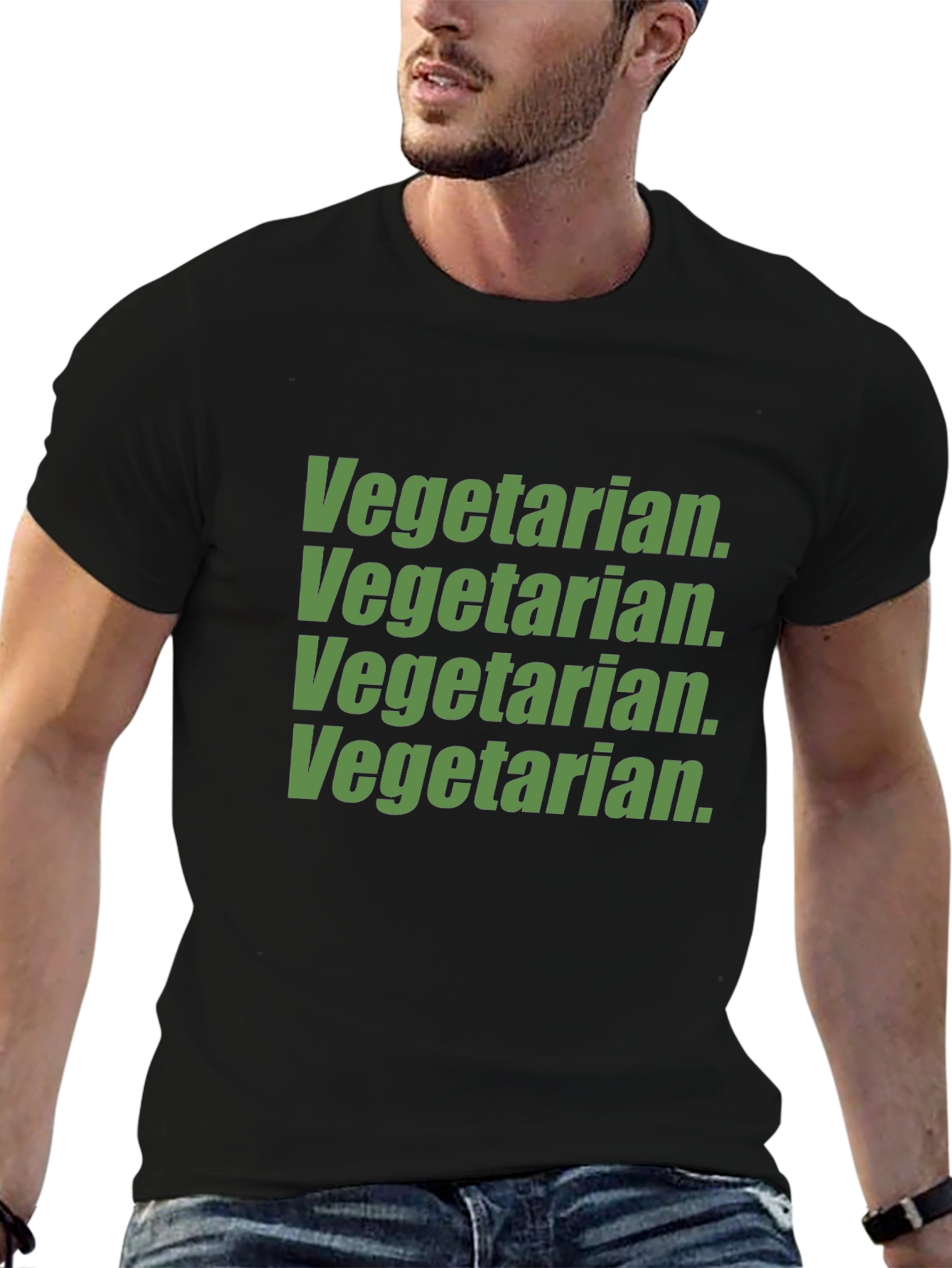 Vegetarian Text Graphic T-Shirt - Black