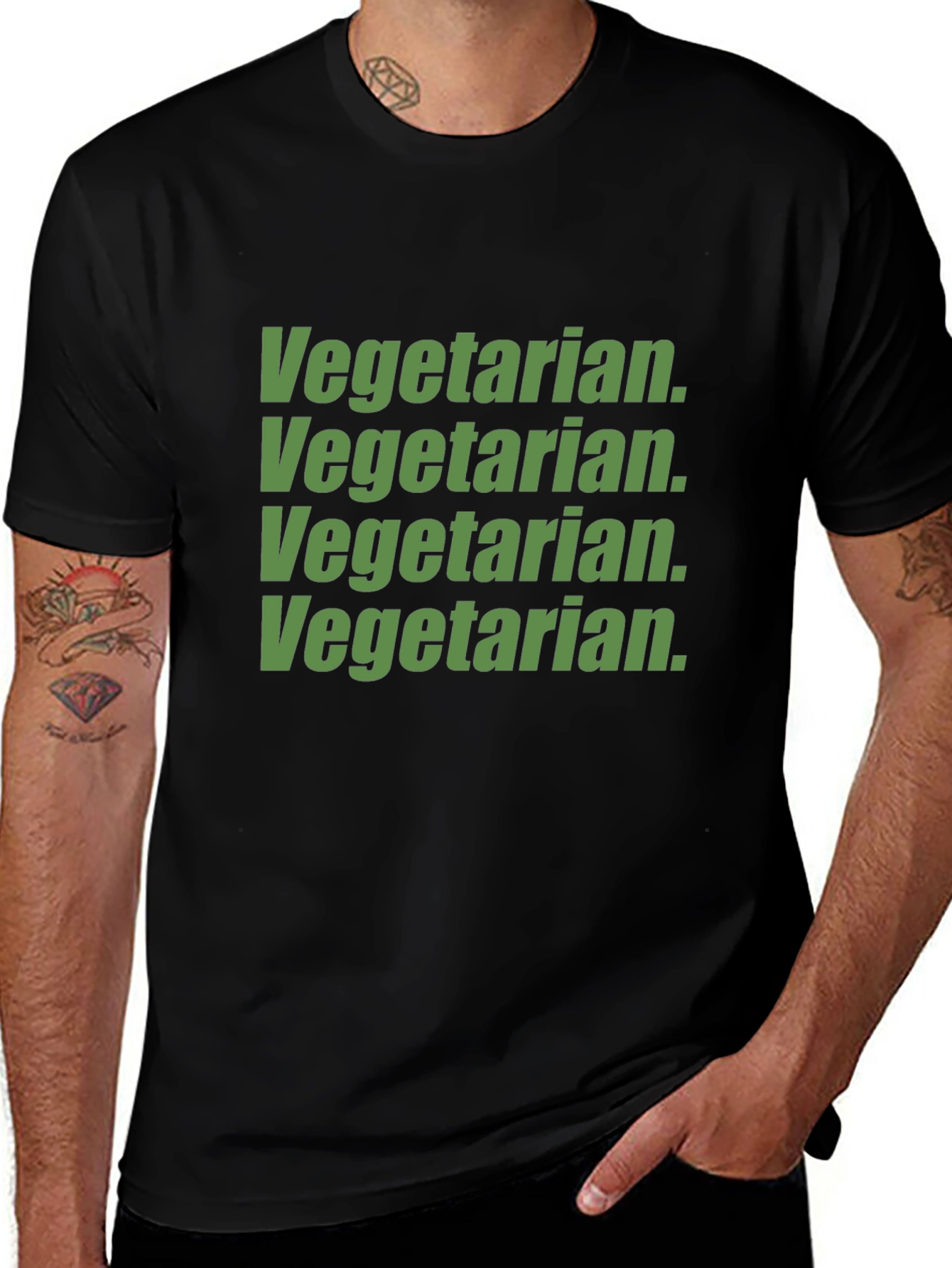 Vegetarian Text Graphic T-Shirt - Black