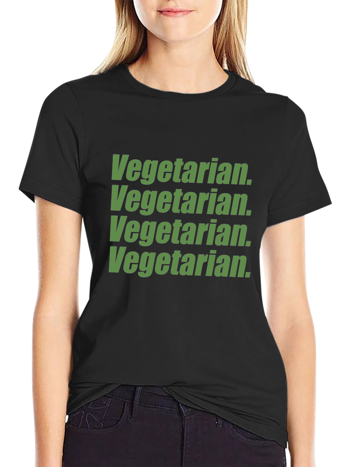 Vegetarian Text Graphic T-Shirt - Black