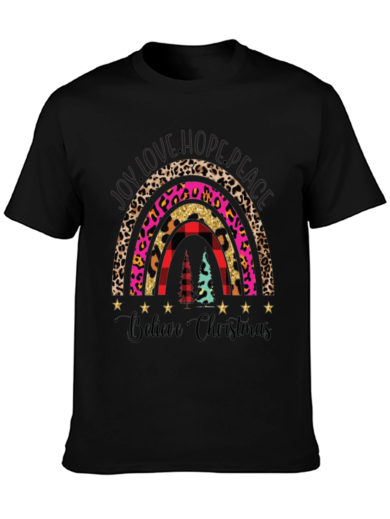 Believe Christmas Rainbow Graphic T-Shirt