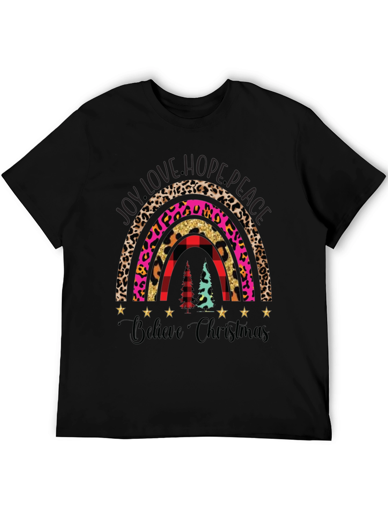 Believe Christmas Rainbow Graphic T-Shirt