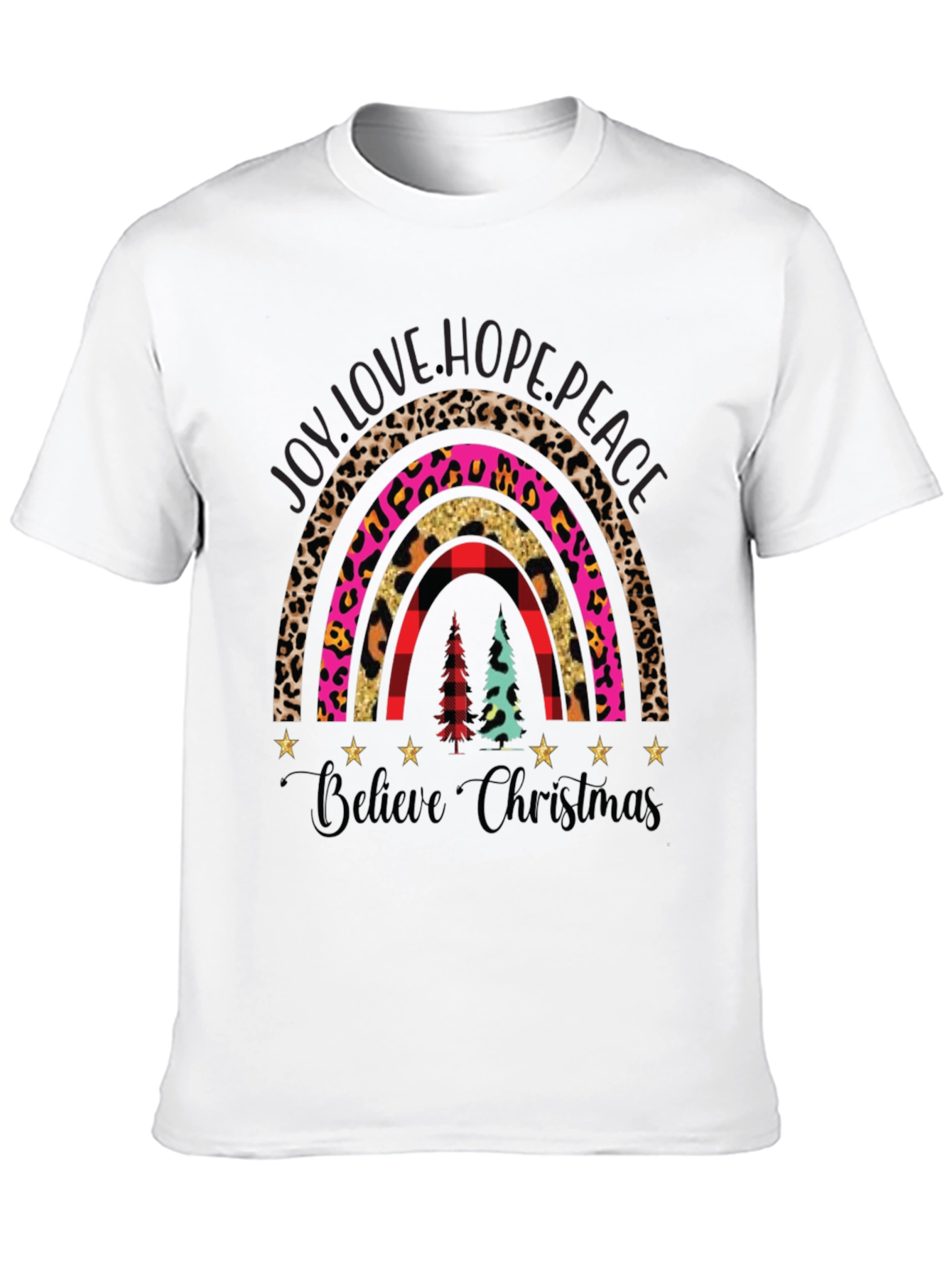 Believe Christmas Rainbow Graphic T-Shirt